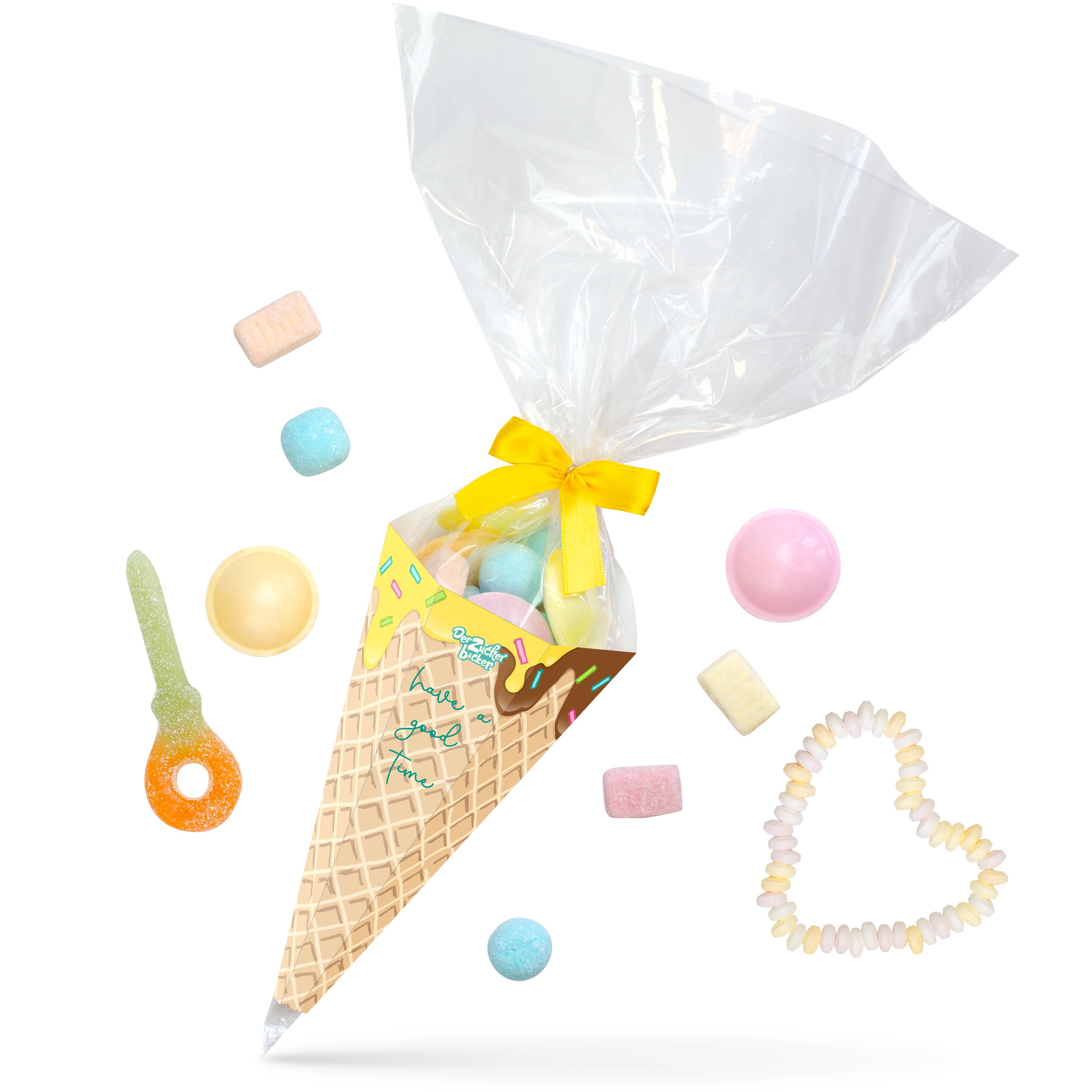 Der Zuckerbäcker - Vente Bonbons gélifiés - Cône glacé en sucre vegan avec assortiment coloré de bonbons0