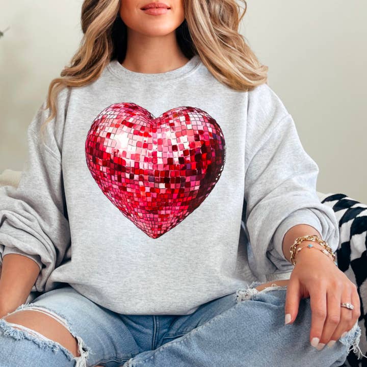 Shoppe SHC – Engroshandel Grafisk Sweatshirt - Dame – Hjerte Diskokugle Sweatshirt | Serigrafi Sweatshirt1