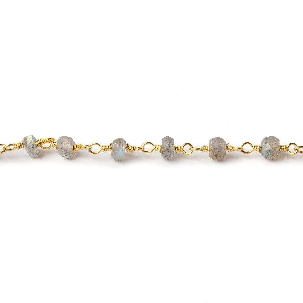 Beads of Cambay - Wholesale Beads - 4mm Labradorite faceted rondelle Gold Plated Chain 36 pieces1