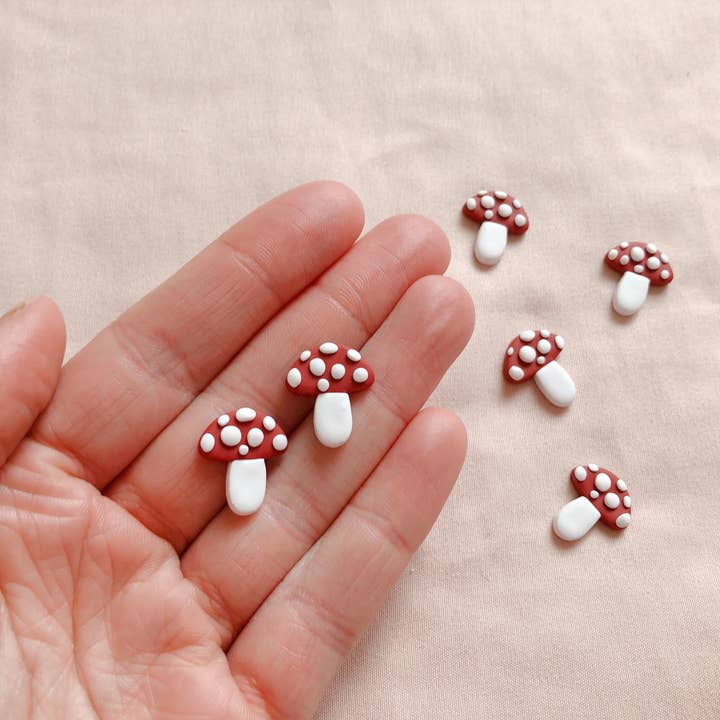 Red Mushroom Polymer Clay Stud Earrings for wholesale by Honey Dijon