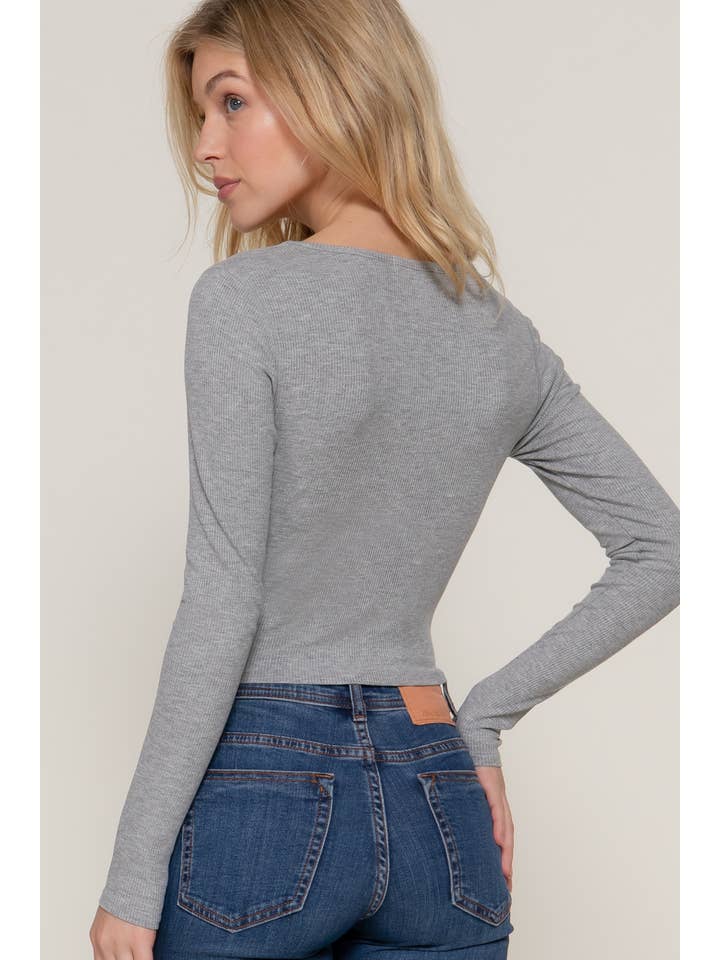 Active Basic | Active USA - Wholesale Knit Top - Women's - Long Sleeve Square Neck Corset Detail Knit Top