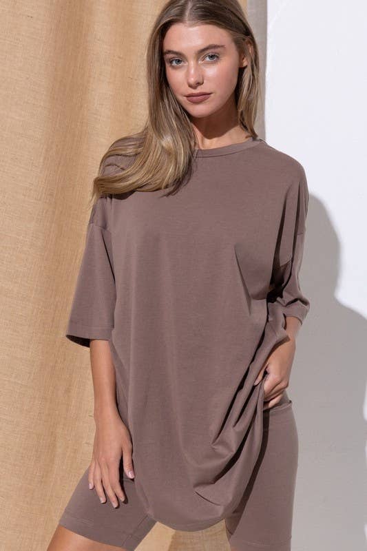 Pink Irene Wholesale - Wholesale Shirt - Women's - PLUS SIZE SOLID OVERSIZED TEE AND BIKER SHORTS SET12