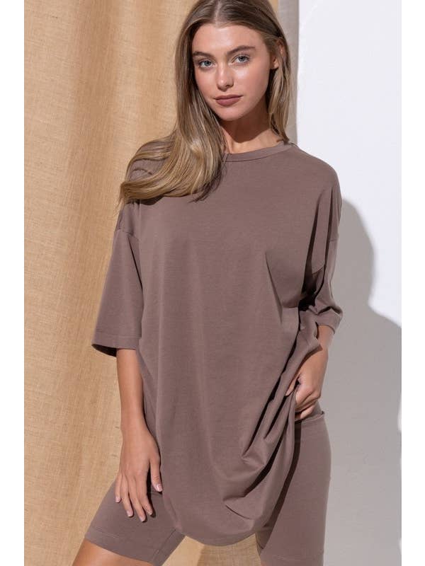 Pink Irene Wholesale - Wholesale Shirt - Women's - PLUS SIZE SOLID OVERSIZED TEE AND BIKER SHORTS SET12