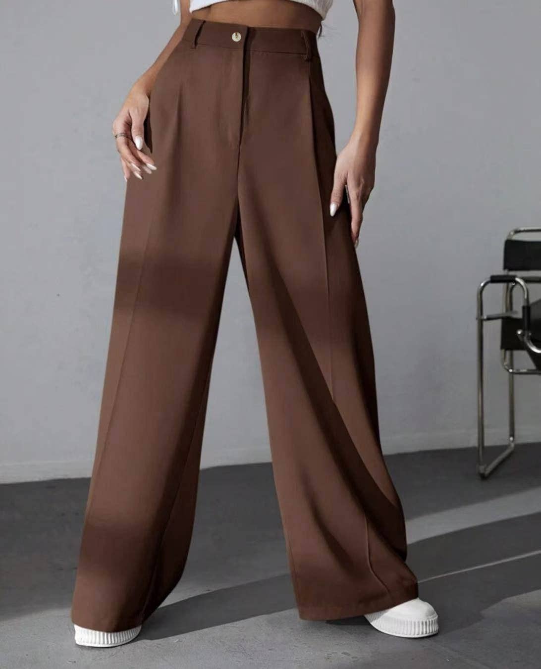 EmberLoom - Wholesale Pants - Women's - Women Solid Color Casual Tailored Straight Leg Pants1
