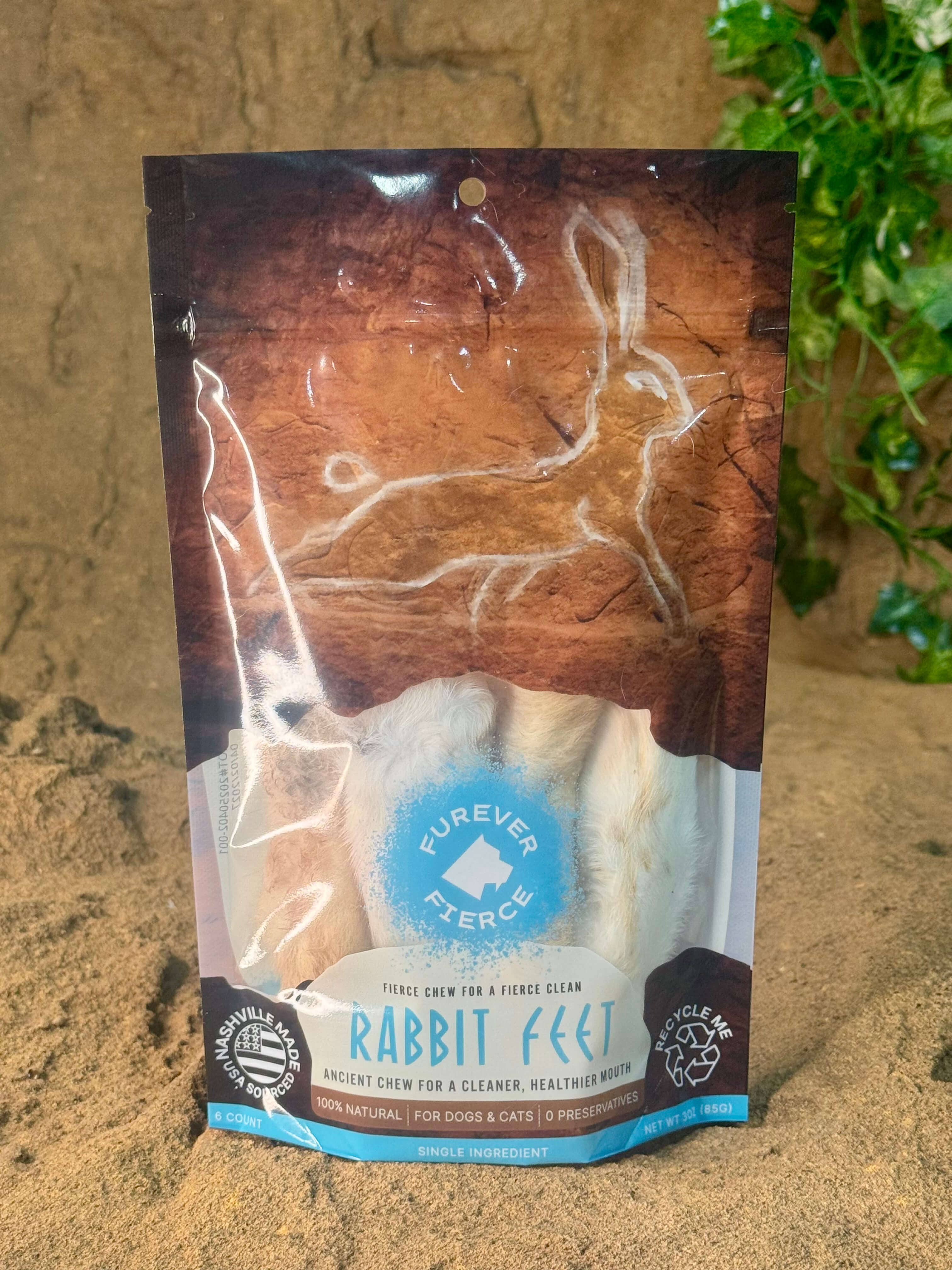Furever Fierce (formerly Furever Primal) - Wholesale Pet Treats - Dog - Rabbit Feet Bag of 4Dog/Cat Chew  -Natural Single Ingredient1
