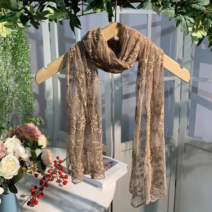 Funkyrel® Atzbranding Limited - Wholesale Scarf - Women's - Scravii - Embroidered Lace Small Shawl Scarf