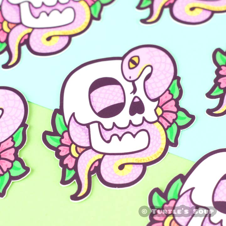 Turtle's Soup - Wholesale Sticker - Snake Skull Serpent Floral Dark Tattoo Style Vinyl Sticker