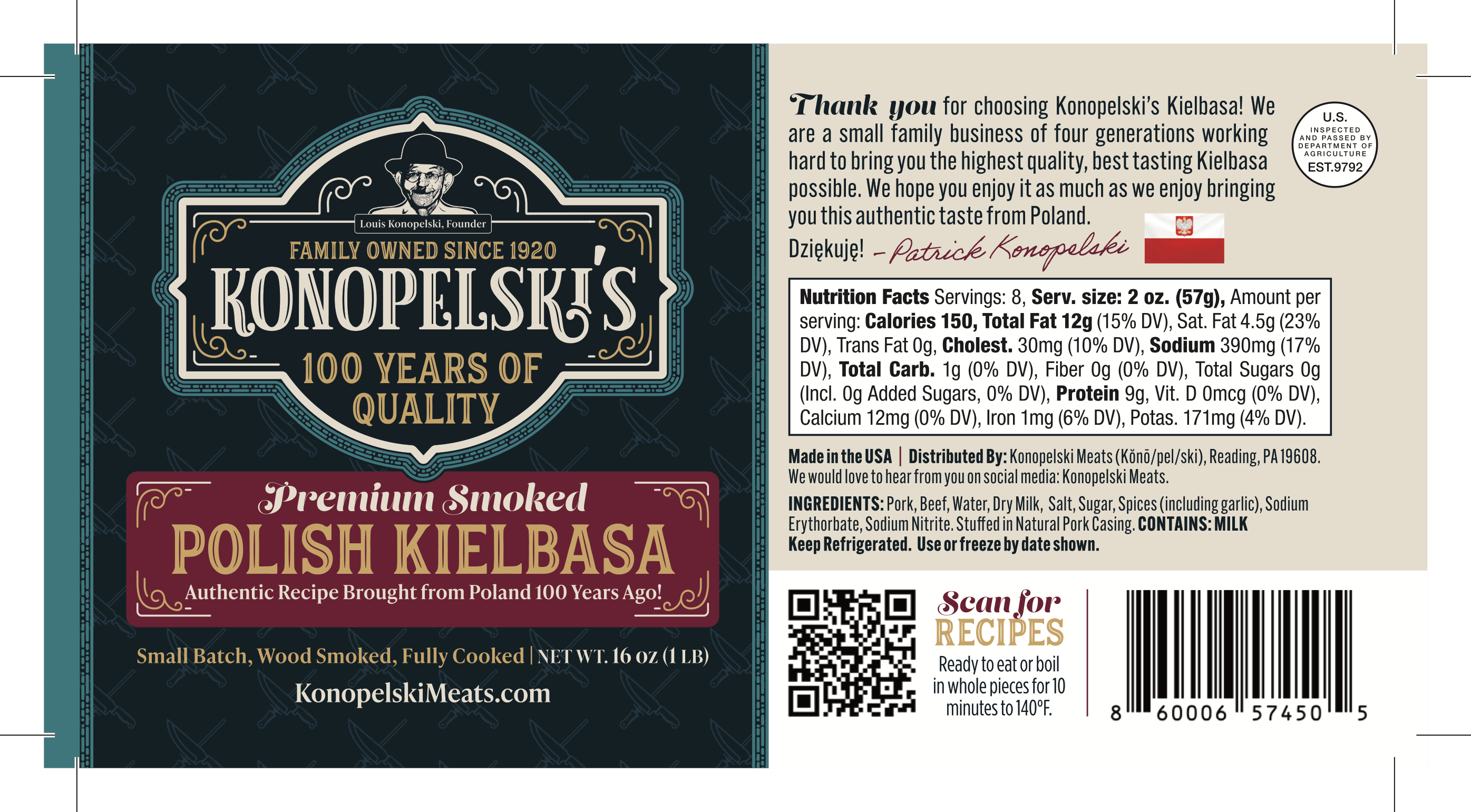Konopelski Meats - Venta al por mayor Salchichas - Konopelski Meats Kielbasa, estilo cuerda, 16 paquetes de 1 libra6