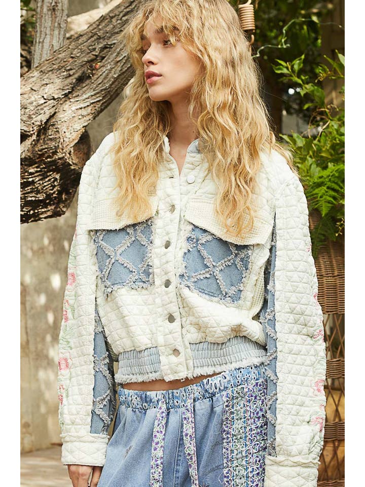 Pol Clothing - Wholesale Jacket - Women's - Vintage washed embroidered sleeve quilted jacket10
