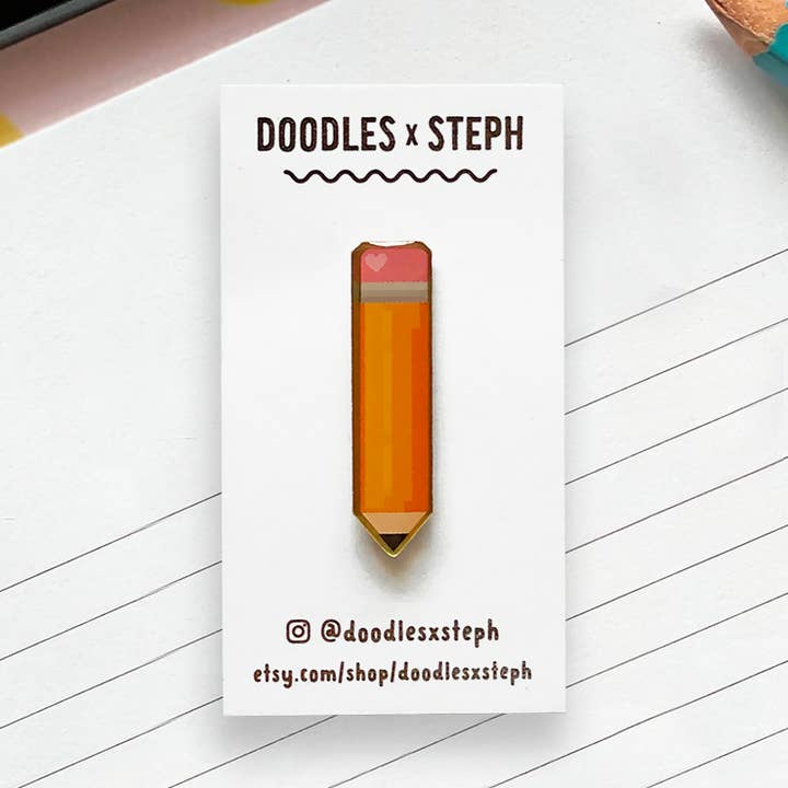 Pixel Heart Pencil Soft Enamel Pin for wholesale by Doodles x Steph