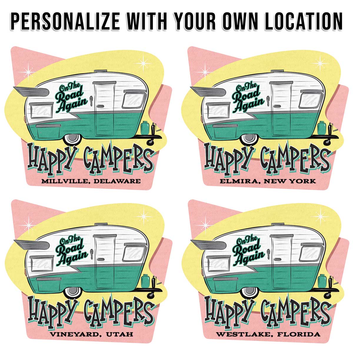 RetroPlanet - Wholesale Screen Printed T-Shirt - Unisex - Happy Campers T-Shirt Name Drop Adult Unisex S-2X1