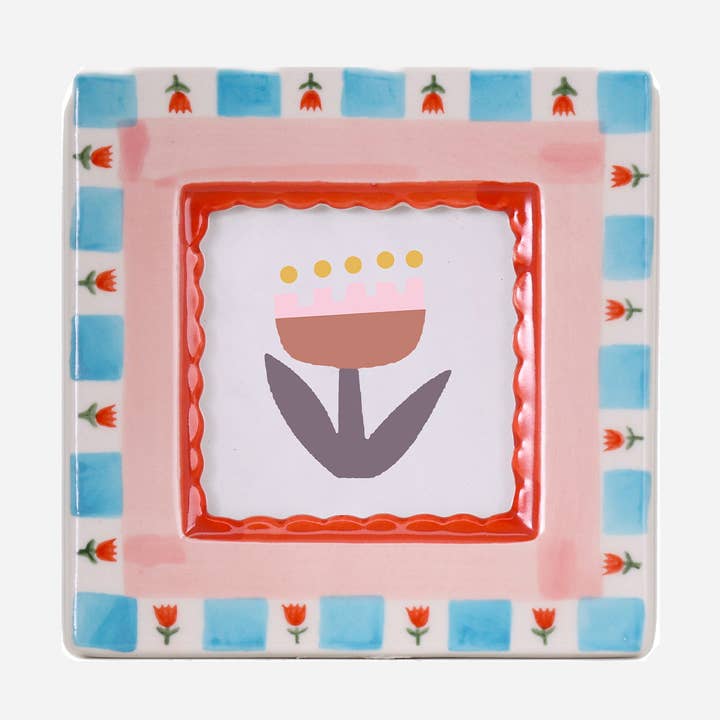 Hand-painted Ceramic Photo Frame, Red Flowers for wholesale by ChagoArt