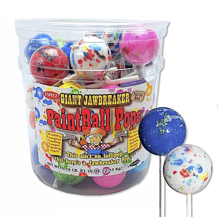 Espeez Giant Jawbreaker Paintball Lollipop Tub 36 ct for wholesale by Long Island Candy Factory