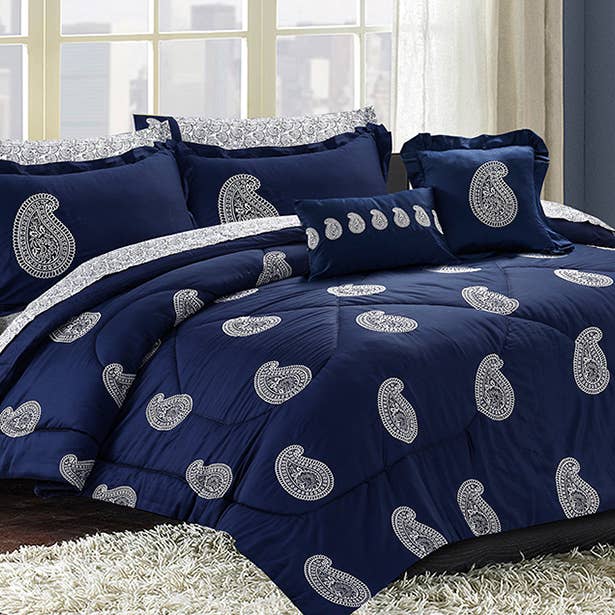 Mid Night Blue King Sized Comforter Set - Set of 10 for wholesale by Tocco Leggero