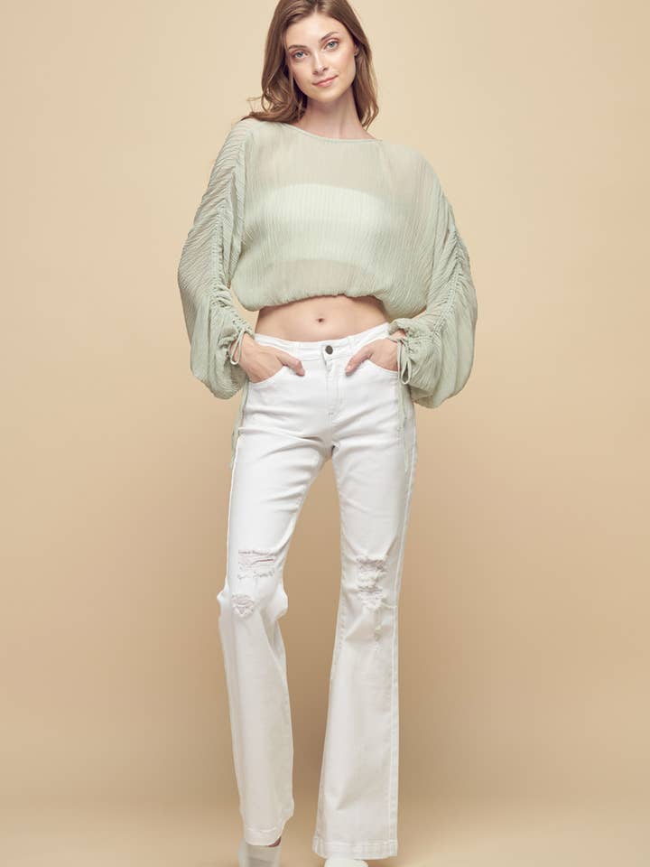Petal Dew - Venta al por mayor Blusa - Mujer - CROP TOP TRANSPARENTE ARRUGADO - P00032