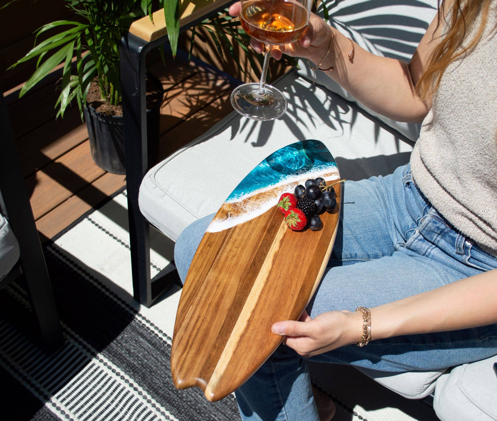 Lynn & Liana Designs - Wholesale Cheese Board - Resin-Accented Surfboard Shaped Charcuterie Board NO TARIFFS2