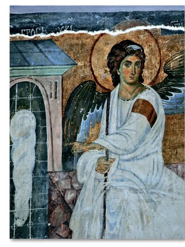 L'Ange Blanc du Monastère de Mileševa Icône Orthodoxe Serbe Résurrection Fresque sur Bois pour la vente par Iconsofsaints