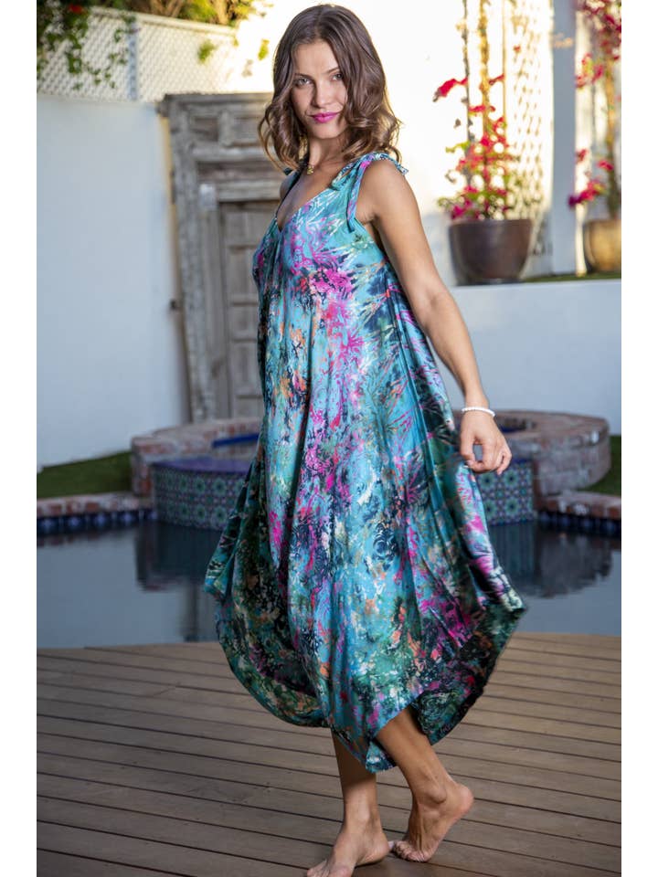 Bali Prema - Wholesale Jumpsuit - Women's - Womens Gypsy Jumpsuit in Bahamas Teal Rainbow Paisley Sarong