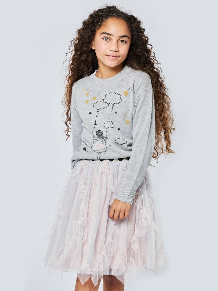 RUFFLED TUTU MIDI SKIRT WITH HEART PRINT BAND for wholesale by Hannah Banana , Baby Sara