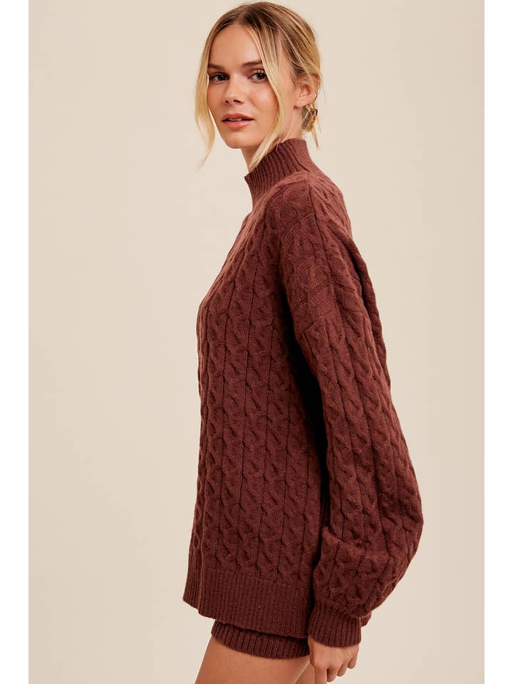 Listicle - Wholesale Lounge Set - Women's - Cable Knit Mock Neck Sweater Set LWSET0133