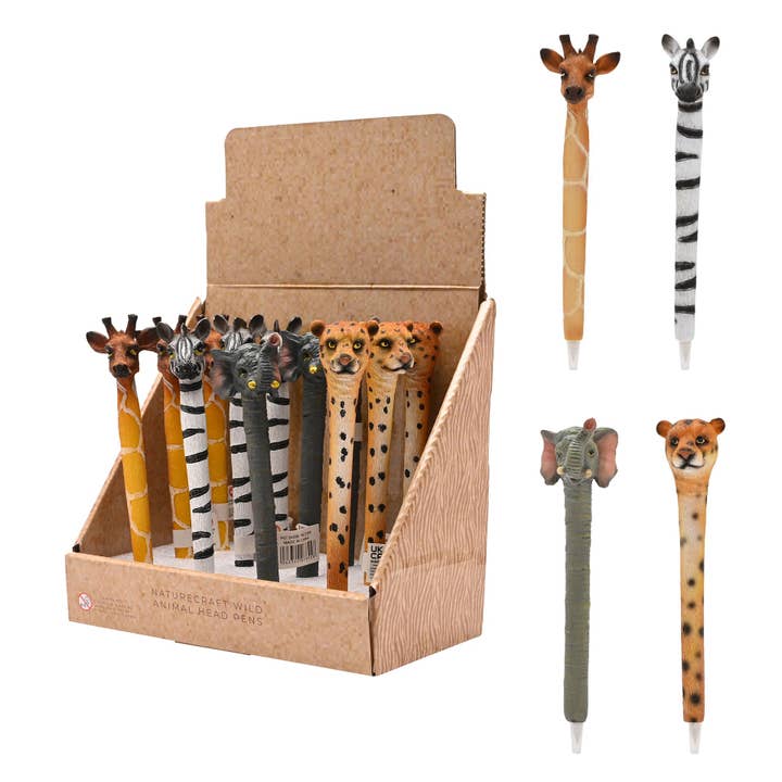 ASTD MULTI 12 Naturecraft Vilda Djurhuvud Pennor I CDU - 4 designer för wholesale av WIDDOP and Co.