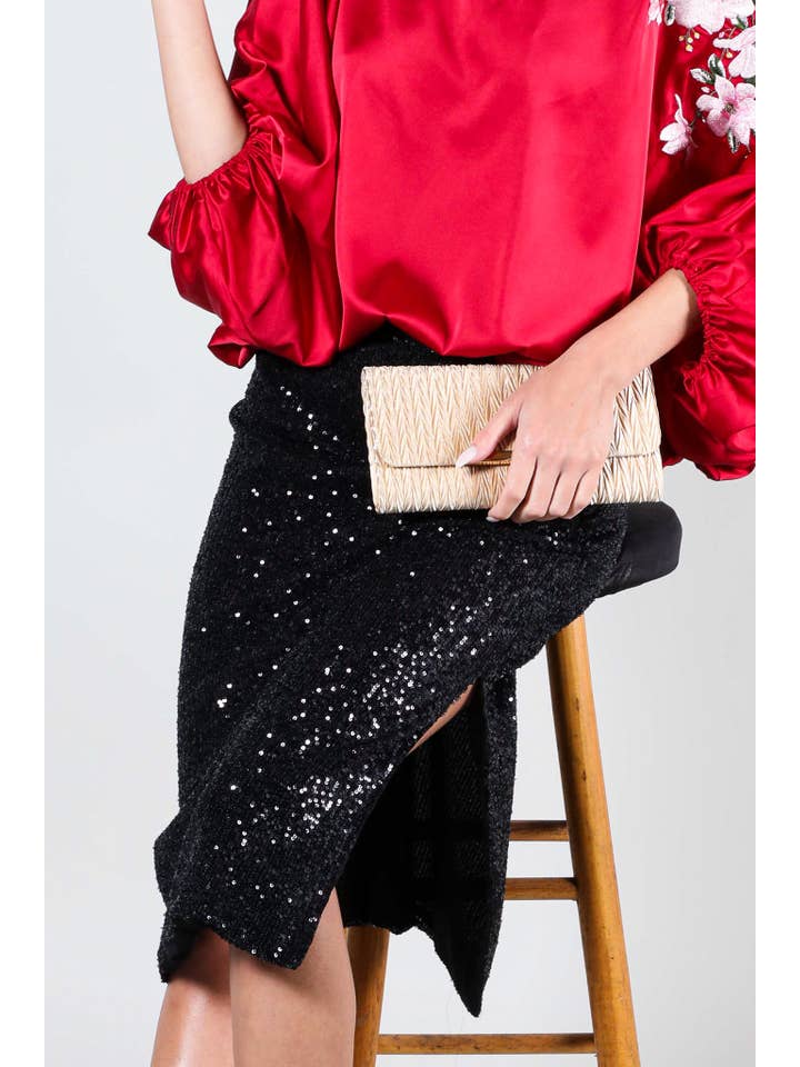 Vine & Love - Wholesale Skirt โ Womenโs - High-Waist Sequin Midi Skirt With Side Slit VS6010221