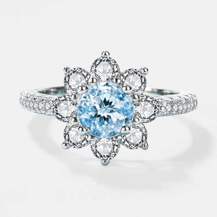 Moissanite Sunflower Engagement Ring in 925 Sterling Silver for wholesale by Perimade & Co. LLC