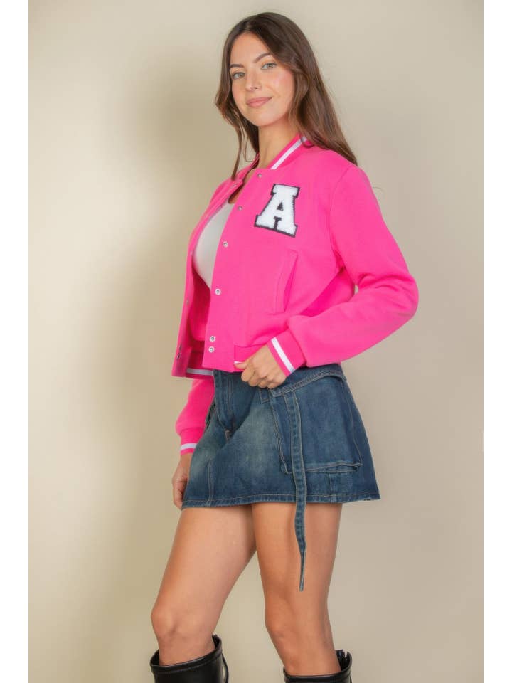 CC Wholesale Clothing - Wholesale Varsity/Baseball Jacket - Women's - Ezwear Letter Patched Crop Varsity Jacket5