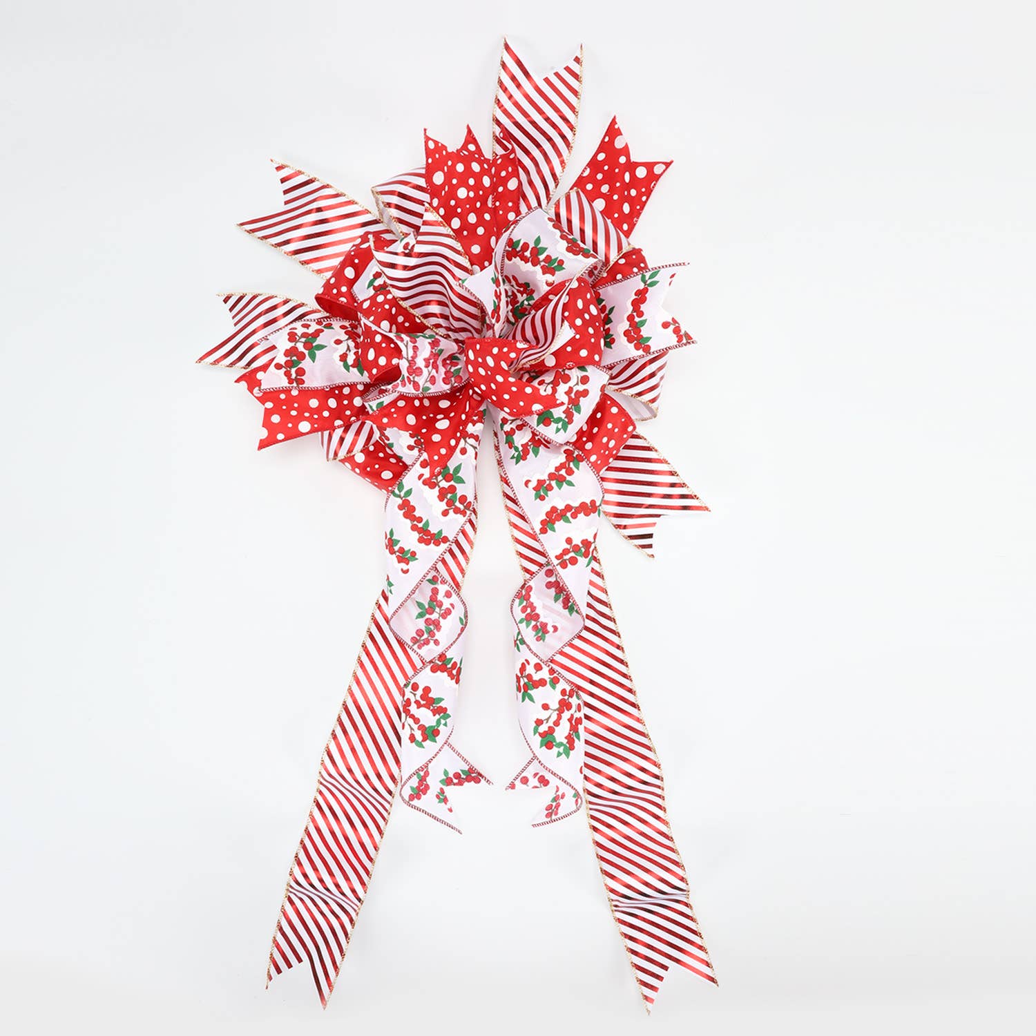 LA Ribbons Wholesale - Wholesale Ribbon - Gift Wrapping - 2 1/2" Holiday Wired Ribbon | "Metallic Stripe" White/Red | 10 Yard Roll2