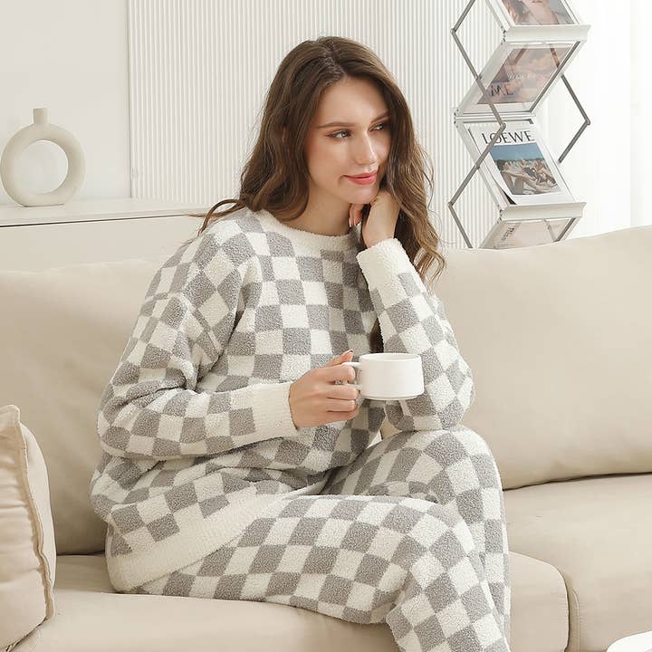 Fashion City - Wholesale Sweatshirt - Women's - Checkered Pullover Sweater Lounge Pajama Top8