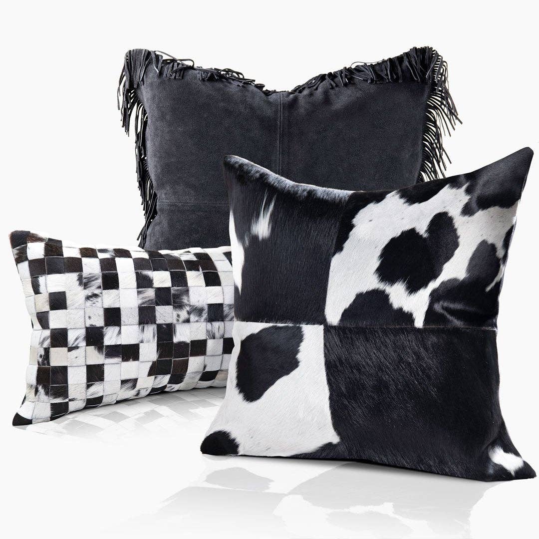 URBAN-EQUESTRIAN - Venta al por mayor Cojín decorativo - Almohada cuadrada Domino de piel de vaca real en blanco y negro - Manchado3