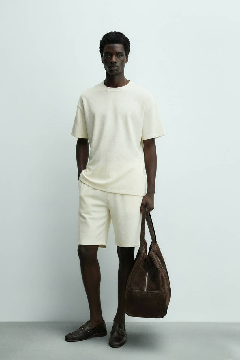 HB Apricot  Men's Short Sleeve Textured T-Shirt & Short Set (Apricot) for wholesale on Faire0