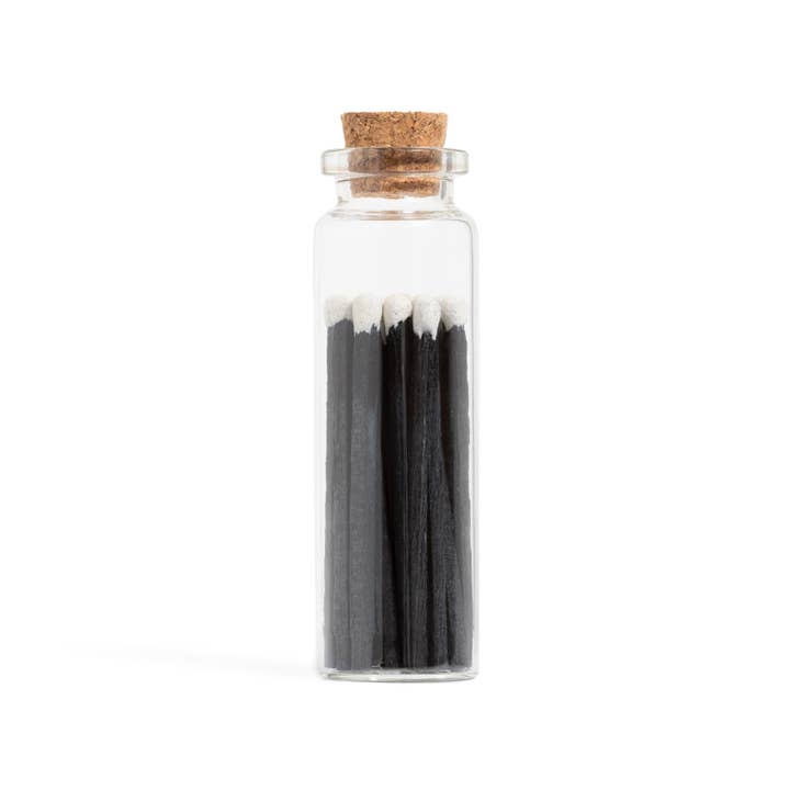 Tuxedo Matches in Small Corked Vial for wholesale by Enlighten the Occasion