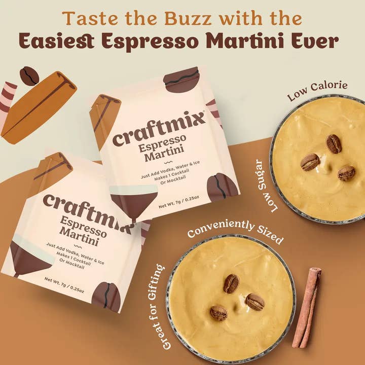 Craftmix - Wholesale Non-Alcoholic Aperitif/Mocktail - Espresso Martini Cocktail / Mocktail Mixer - 24ct Caddy
