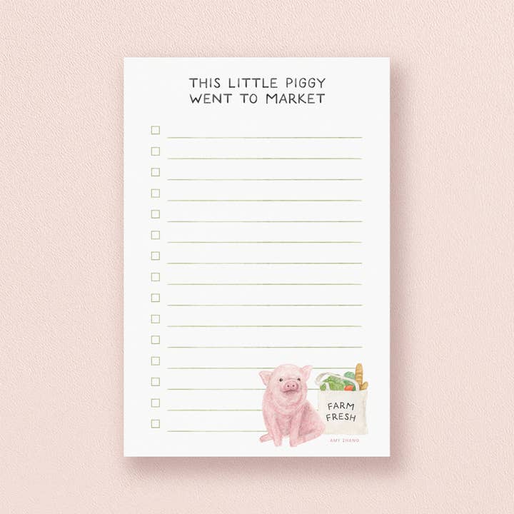 Amy Zhang – wholesale Notepad – This Little Piggy — Animal Pun Grocery Notepad