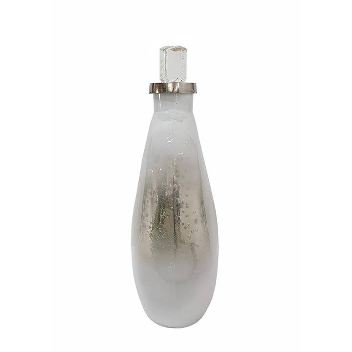 A&B Home Group Inc. - Wholesale Decorative Tabletop Object - 11.5x5.5x15.5" Silver Glass Lidded Bottle w/ Clear Stopper1