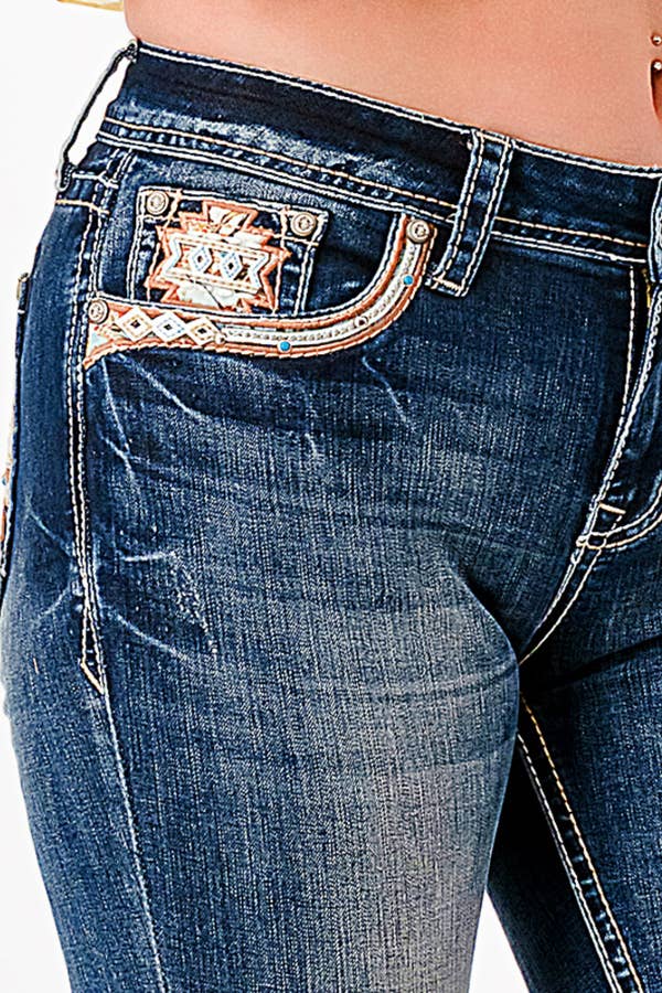 Grace in LA - Wholesale Jeans - Dames - Aztec/Cross Mid-Rise Bootcut 34" | EB-619564