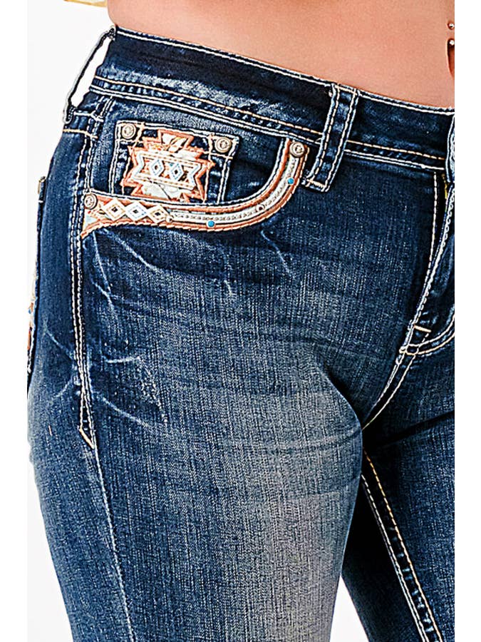 Grace in LA - Wholesale Jeans - Dames - Aztec/Cross Mid-Rise Bootcut 34" | EB-619564