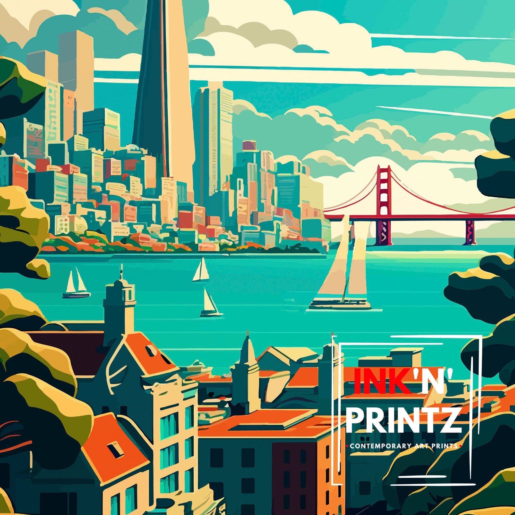 InkNPrintz – wholesale Art print – San Francisco Travel Poster San Francisco Wall Art San Francisco Illustration San Francisco Poster Gift For San Francisco San Francisco Home7