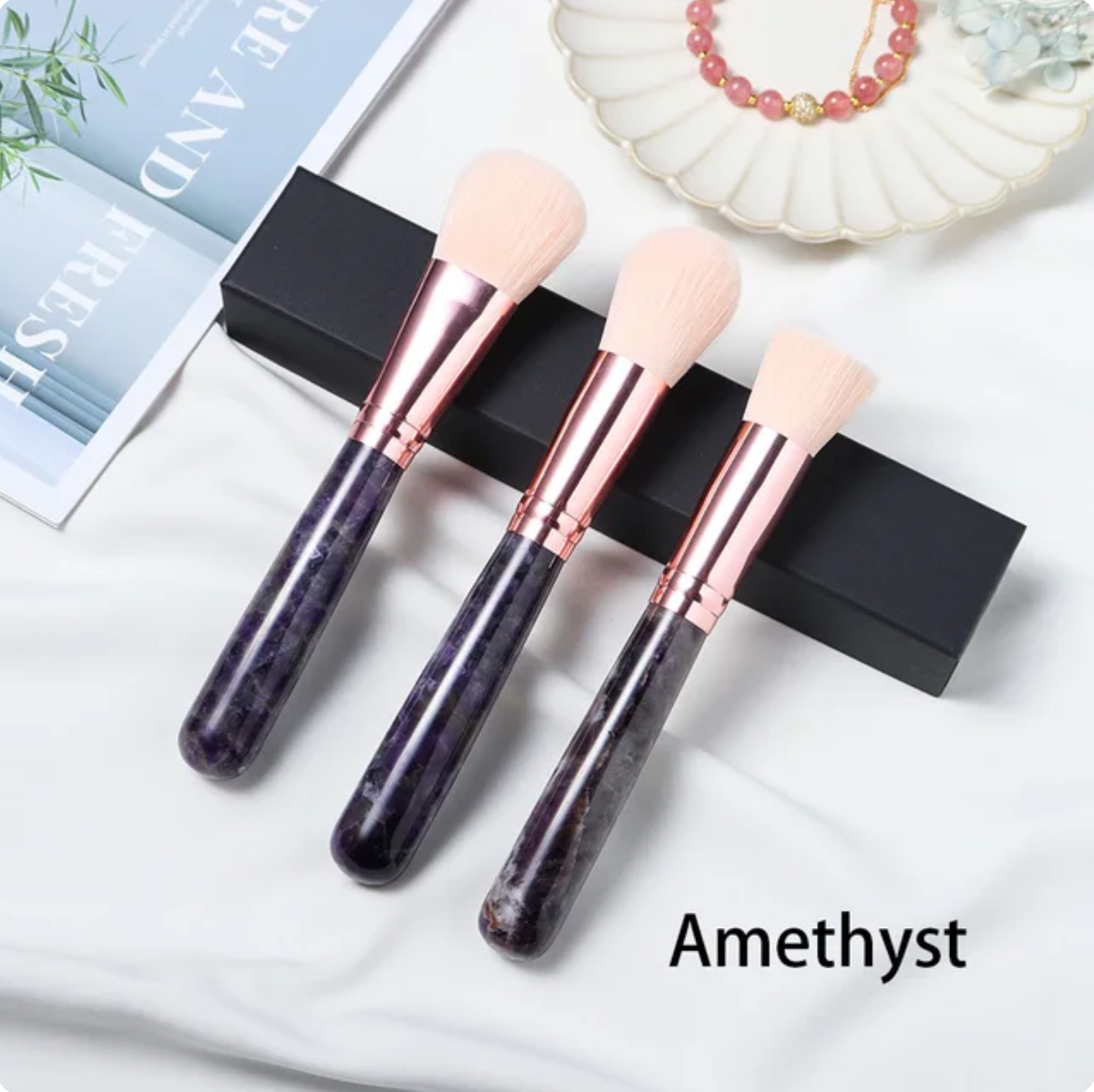 Crystolver (We Cover All Import Fees) - Vendita all'ingrosso Set di pennelli da trucco - Set di Pennelli Trucco con Manico in Pietra Preziosa8