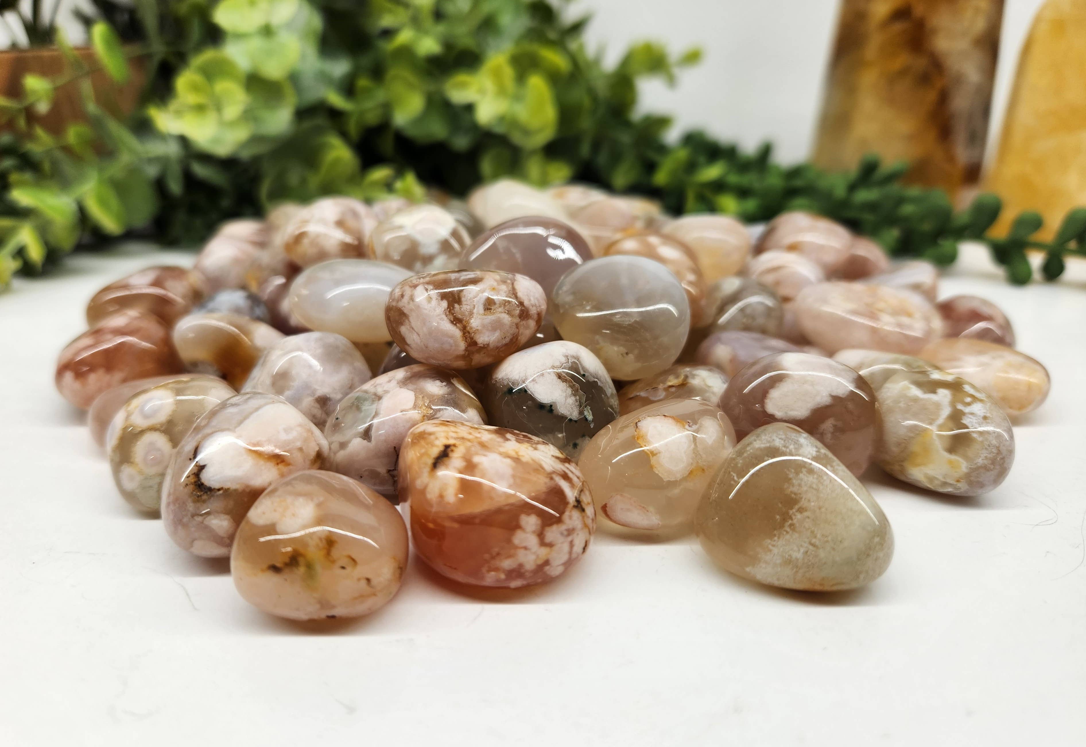 Meraki Gemstones – Engroshandel Spirituelle sten og krystaller – Flower Agate polerede sten ca. 20-25 mm (1 kg/2,2 lbs.)1