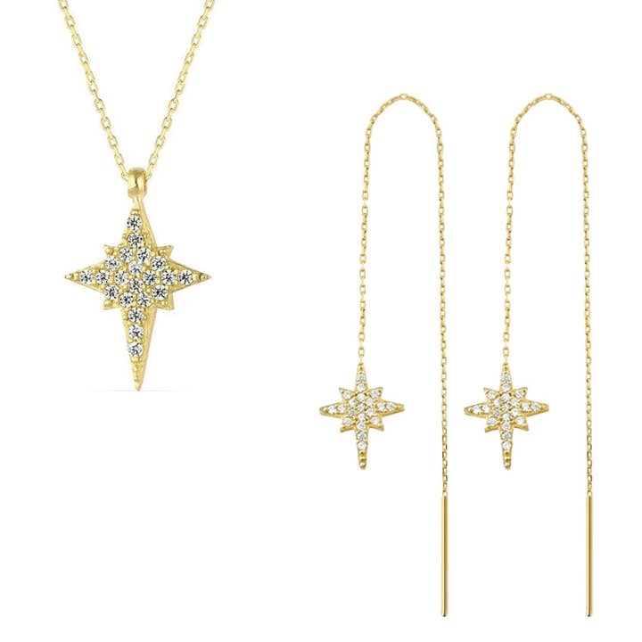 Northern Star Polaris Sterling Silver Necklace and Drop Chain Earring Set for wholesale by Spero London