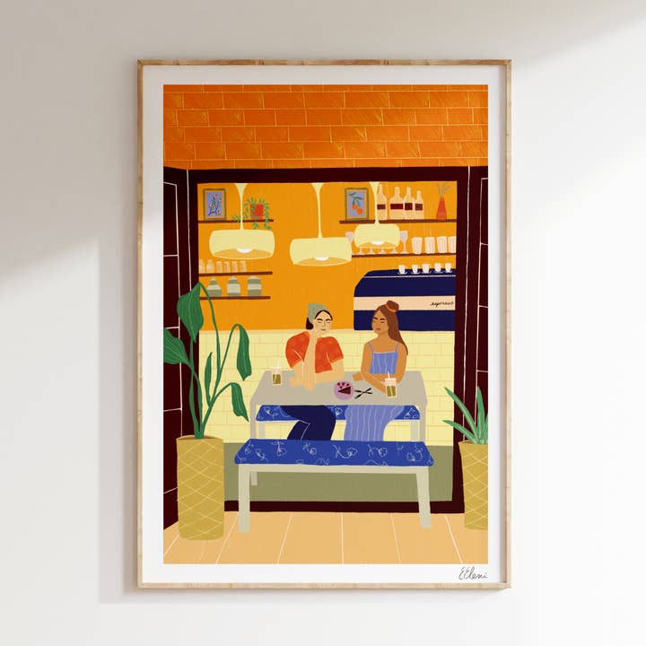 Spanish Cafe Art Print | Matcha and Cake for wholesale by Elsa Eleni