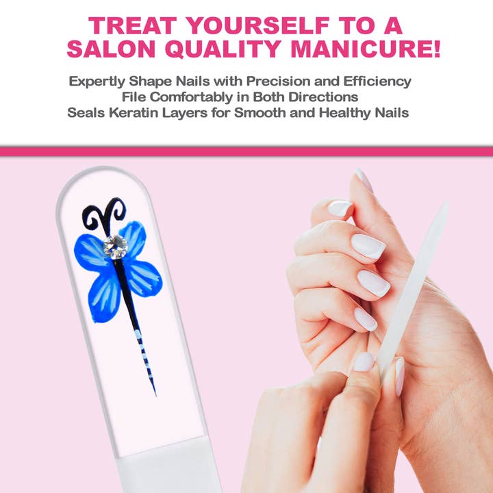 Classy Nail Files - Wholesale Nail File - Blue Dragonfly Swarovski Crystal Handpainted Czech Nail File