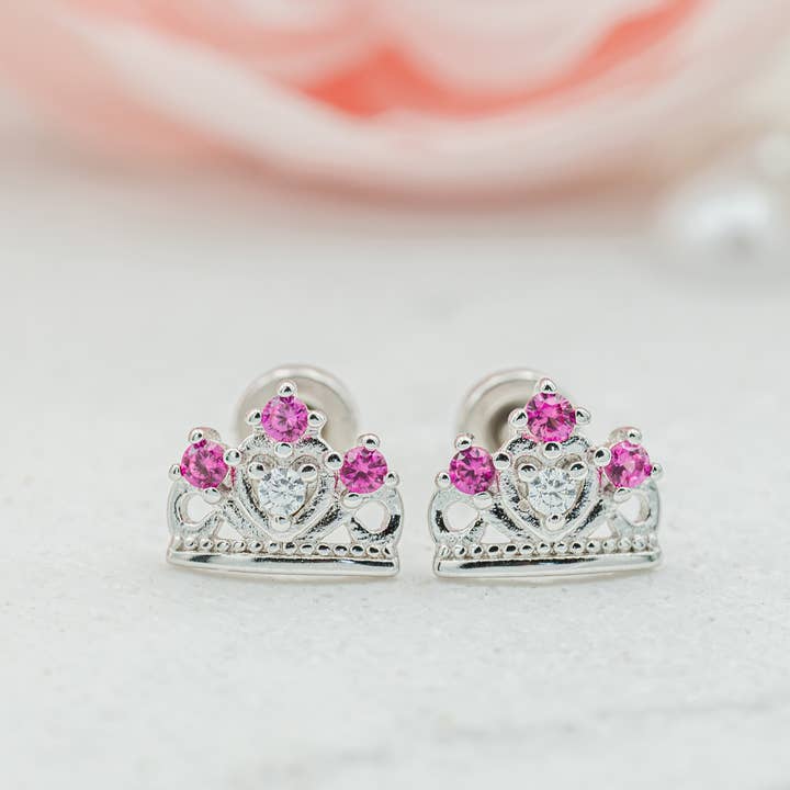 Cherished Moments – wholesale Earrings – Kids – Sterling Silver Screw-Back Princess Tiara Earrings for Kids
