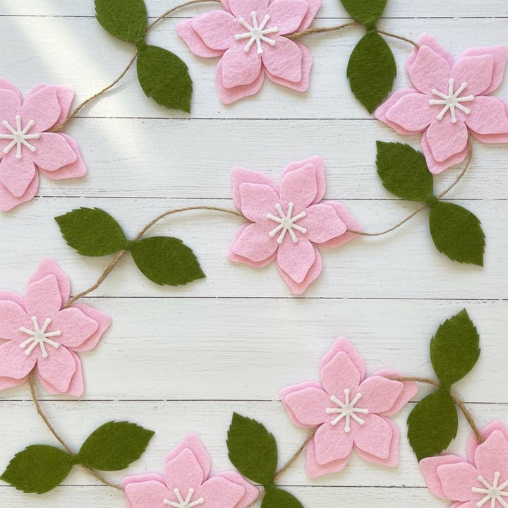 Pink Flower Felt Garland for wholesale by Cherrysh Party - the new name for Pooka Party