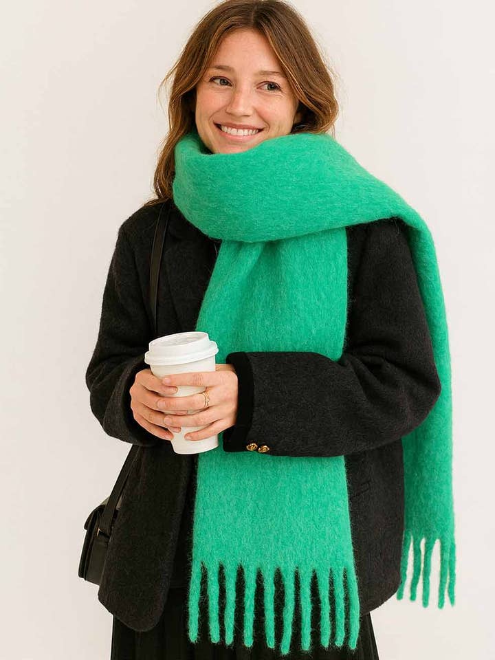 Ladies Solid Color Fringe Knit Scarf for wholesale by Sweetkama