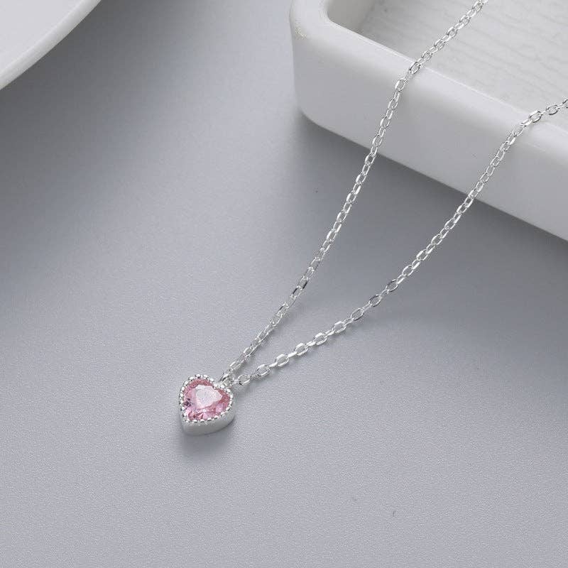 Perimade & Co. LLC - Wholesale Pendant/Charm Necklace - Dainty Blue Pink Heart Charm Necklace in 925 Sterling Silver4