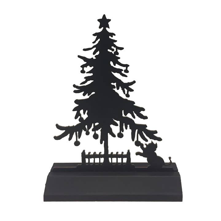 Madison Bay Co. - Historical Home Decor Reproductions - Wholesale Christmas Decoration - 7" Wood Christmas Tree & Cat Silhouette Tabletop Décor