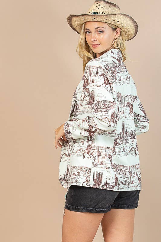 Pistache clair/brun BLAZER TISSÉ À IMPRIMÉ WESTERN AV1227-ZOE en vente sur Faire7